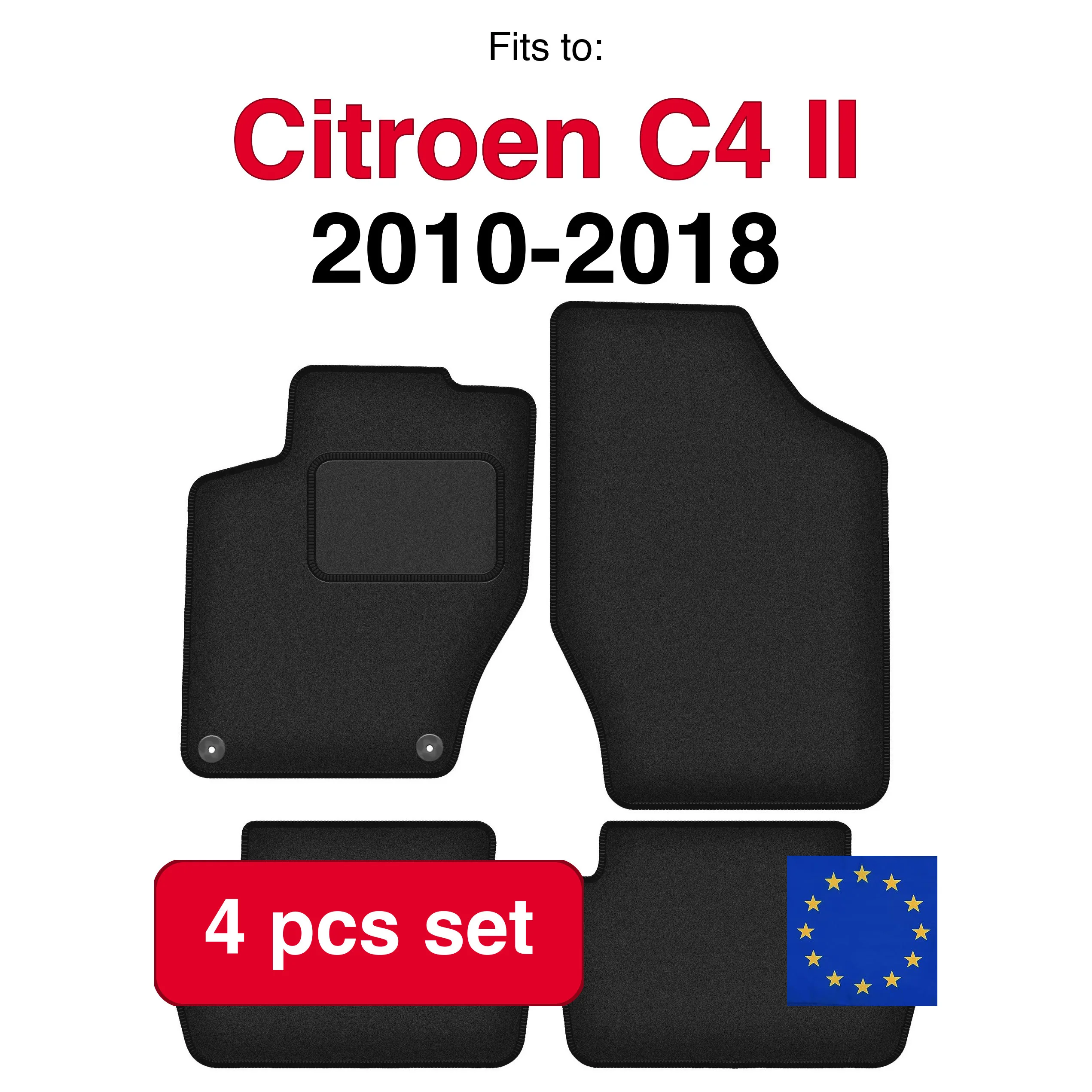 Auto velour matten voor Citroen C4 II hatchback (2010-2018) - Zwart (4 stuks) in de auto passende automattenset