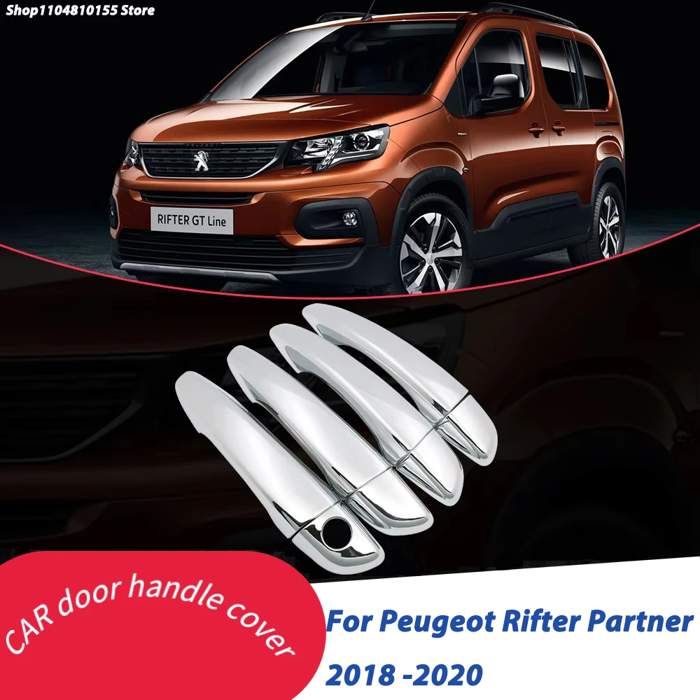 Chrome Door Handle Cover for Peugeot Rifter Partner 2018 2019 2020 Trim Catch Car Set Cap Styling Stickers Accessories