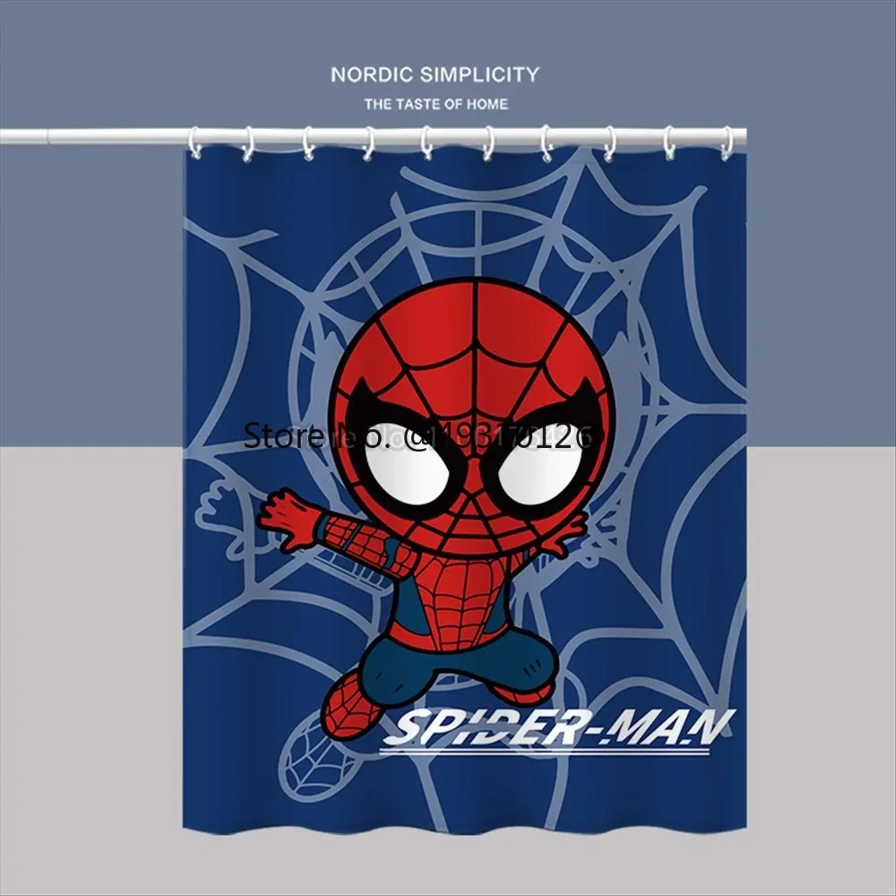  Anime Version of Spiderman Shower Curtain PolyesterScreens Curtain for Bathroom 3D Waterproof Bath Drapes with Hooks