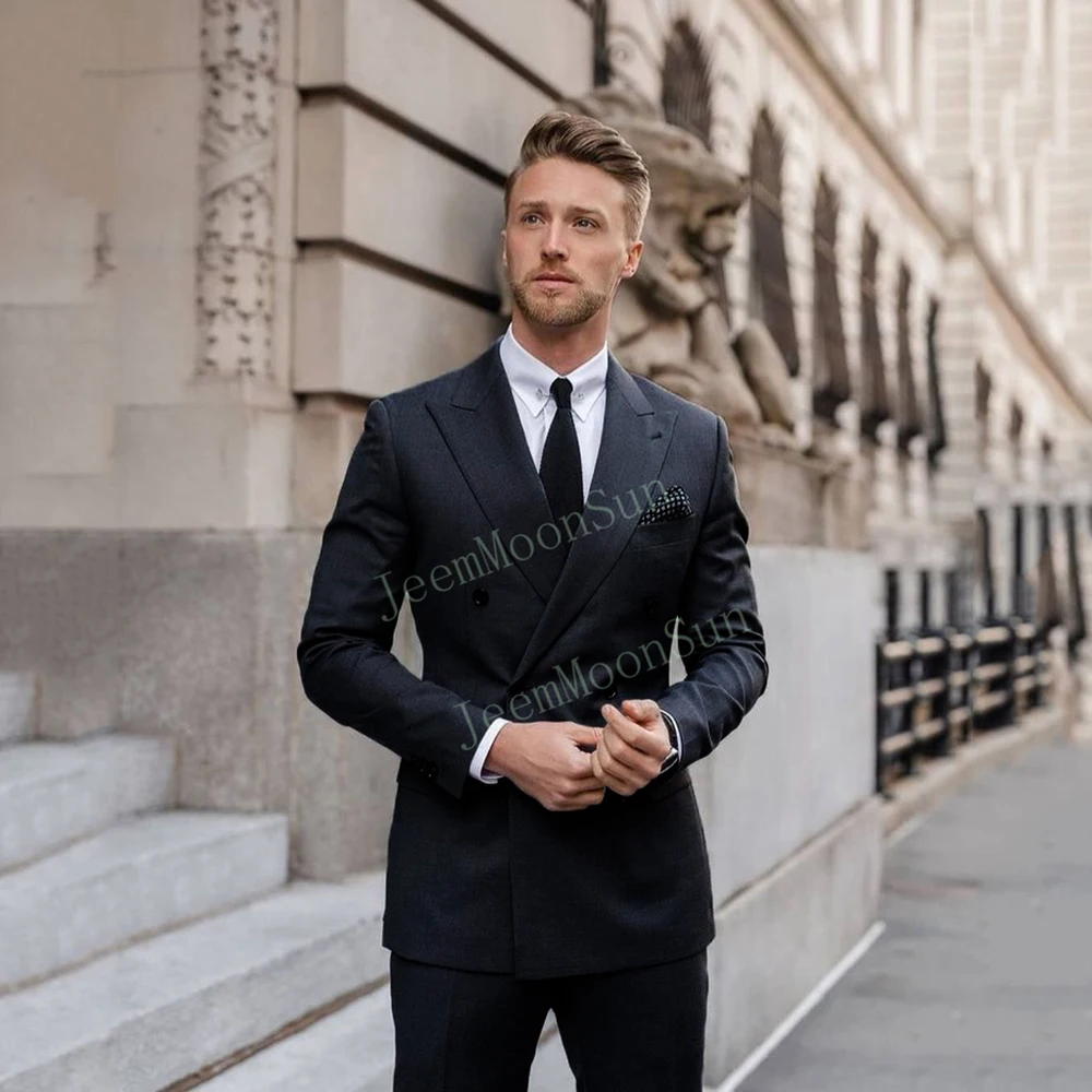 Grey Double Breasted Groom Wear Mens Suits 2022 Slim Fit Formal Business 2 Pieces Male Suit Trajes De Hombre Blazer Pants Tie