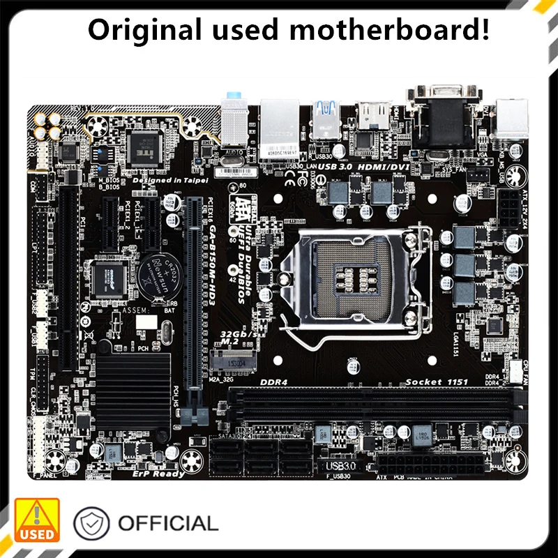 

For GA-B150M-HD3 B150M-HD3 Original Used Desktop Intel B150 32G DDR4 Motherboard LGA 1151 i7/i5/i3 USB3.0 SATA3