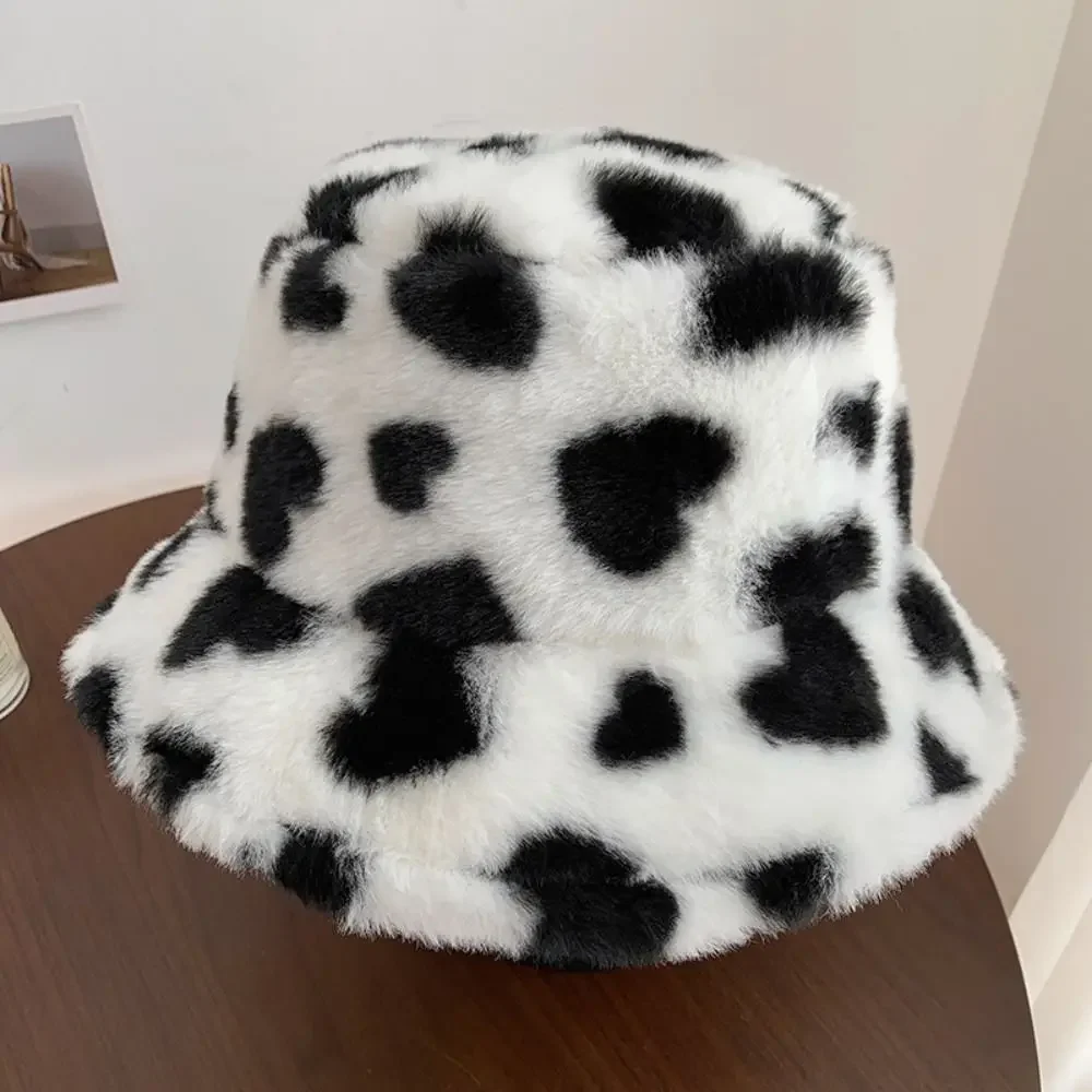 Korea Pink Wool Bucket Hats Women Autumn Winter Thickened Warm Love Heart Basin Hat Female Ins Caring Plush Fisherman Hat Gifts