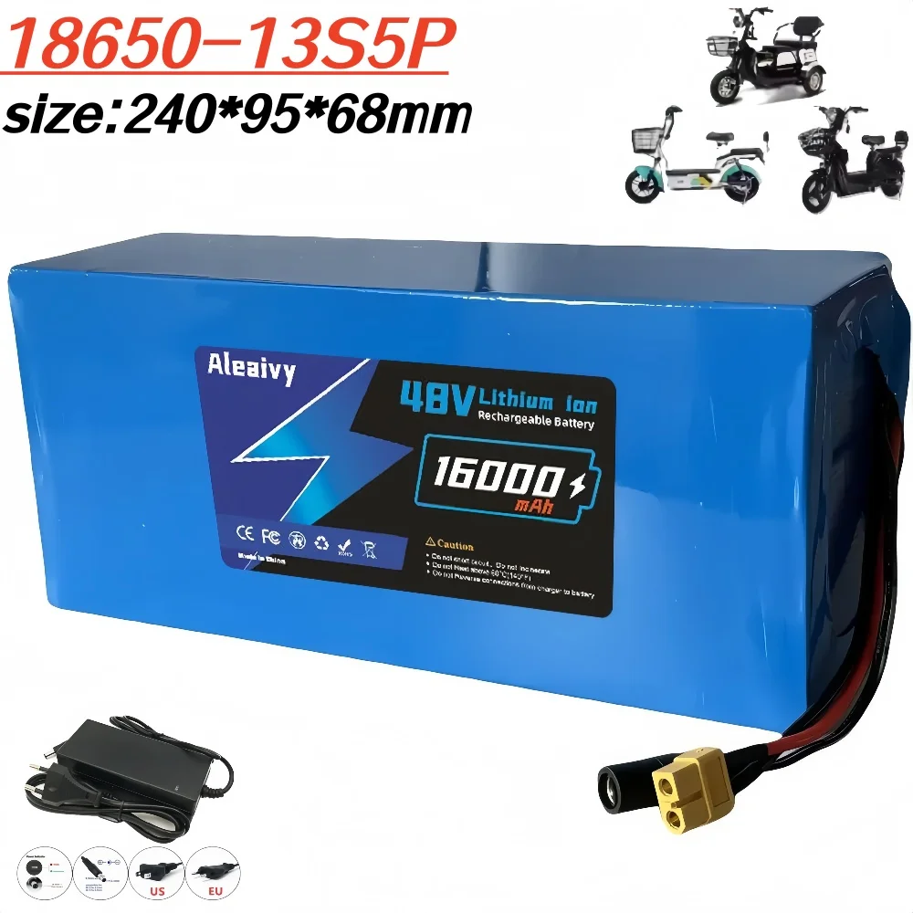 

Lithium Battery 13S5P 48V 16000mAh 16Ah 18650, Large Capacity, with 30A BMS 48V 250-800W With 54.6V 2A Charger.