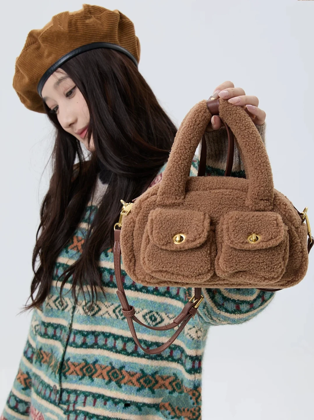 

Пушистая сумка Boston, пригородная бейсбольная сумка, многоэтажная сумка через плечо на одно плечо, повседневная шикарная женская сумка Sle