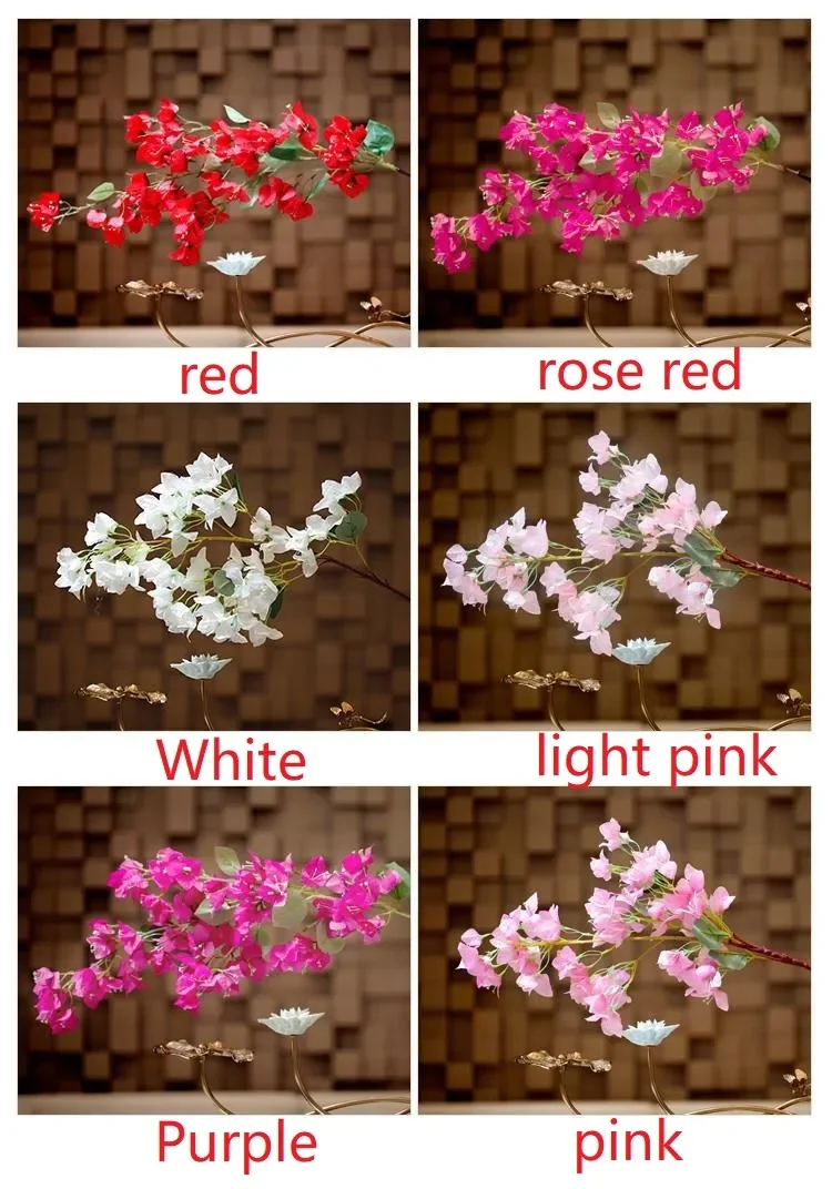 95cm Rayon-Bougainvillea-Zweige Rote Kunstblumen mit Drahtstiel Hochzeitsdekoration 100 Stück – Detail 1