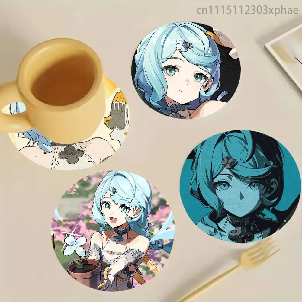 Z-ZZZ Seed Flora Zenless Zone Zero Wood Coaster Mug Tea Coffee Cup Pad Heat Resistant Placemats Tableware Decoration