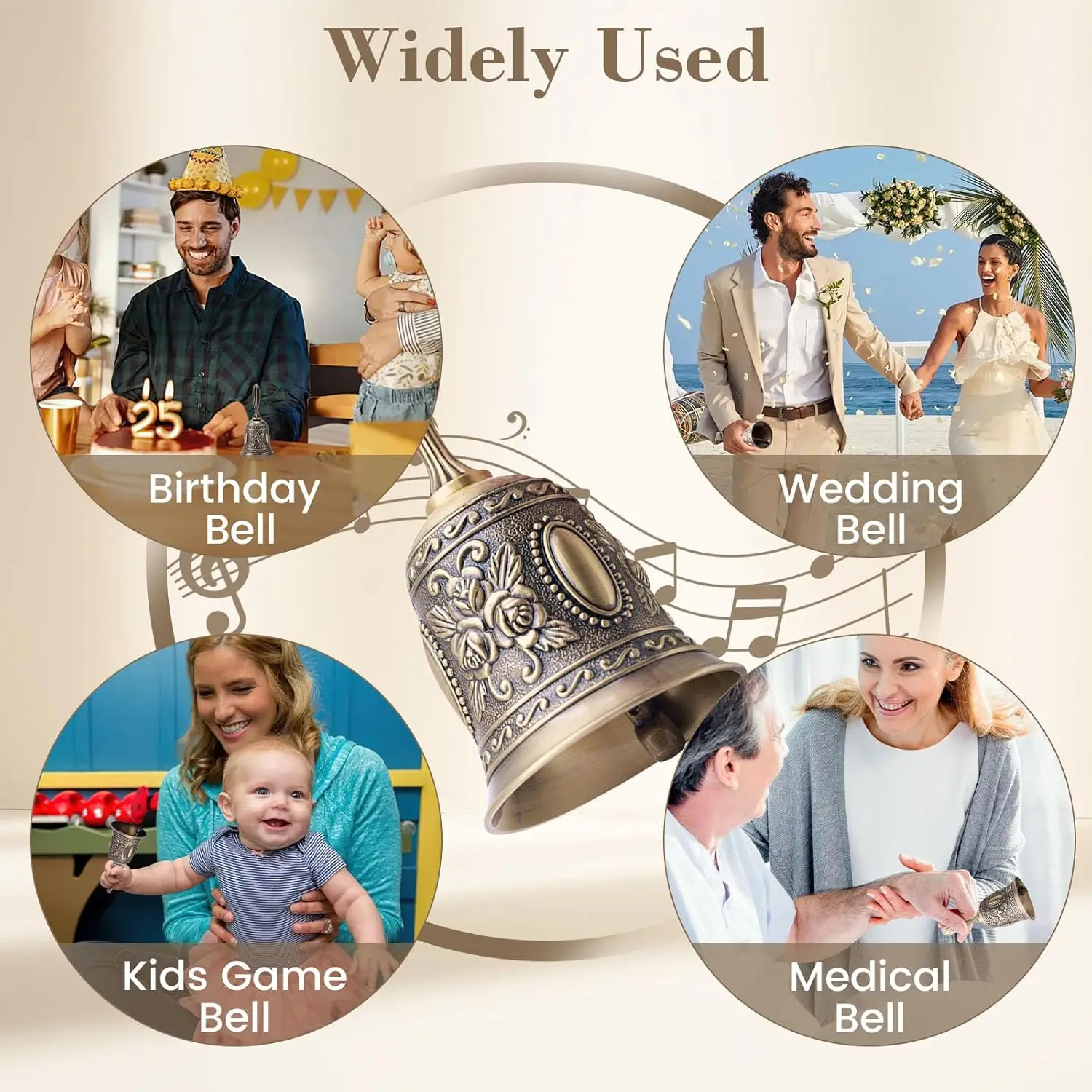 Handglocke, Messing-Rufglocke für Nachttisch, Abendessen, Hochzeit