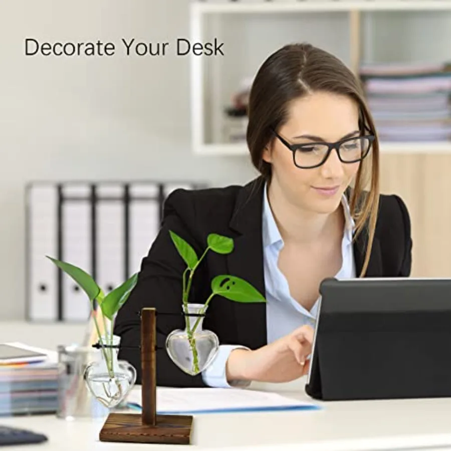 Plant Terrarium Wooden Stand Hydroponic Planter Bulb Glass Metal Swivel Holder Retro Air Plants Water Plants for Home Office Dr