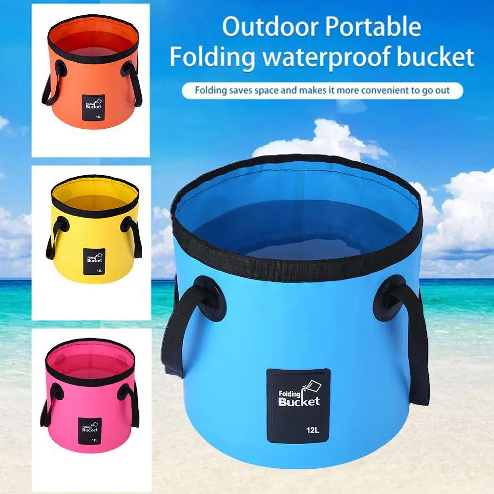 12L Car Folding Bucket Outdoor Fishing Camping Fishing Waterproof Bucket PVC Wash Bucket Handheld Camping Water Storage Bag