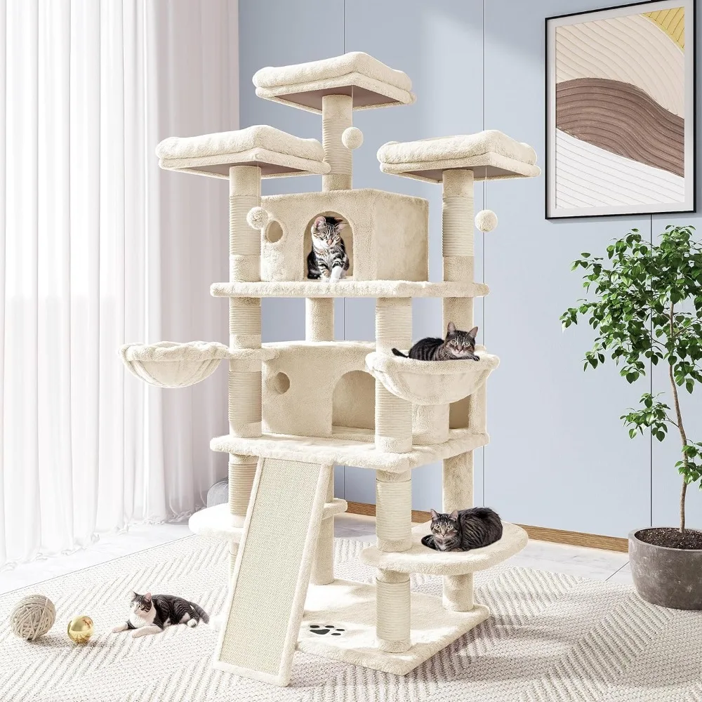 

68 Inches Cat Tree/ Tree House and Towers for Large Cat Climbing Tree with Cat Condo Tree Scratching Post