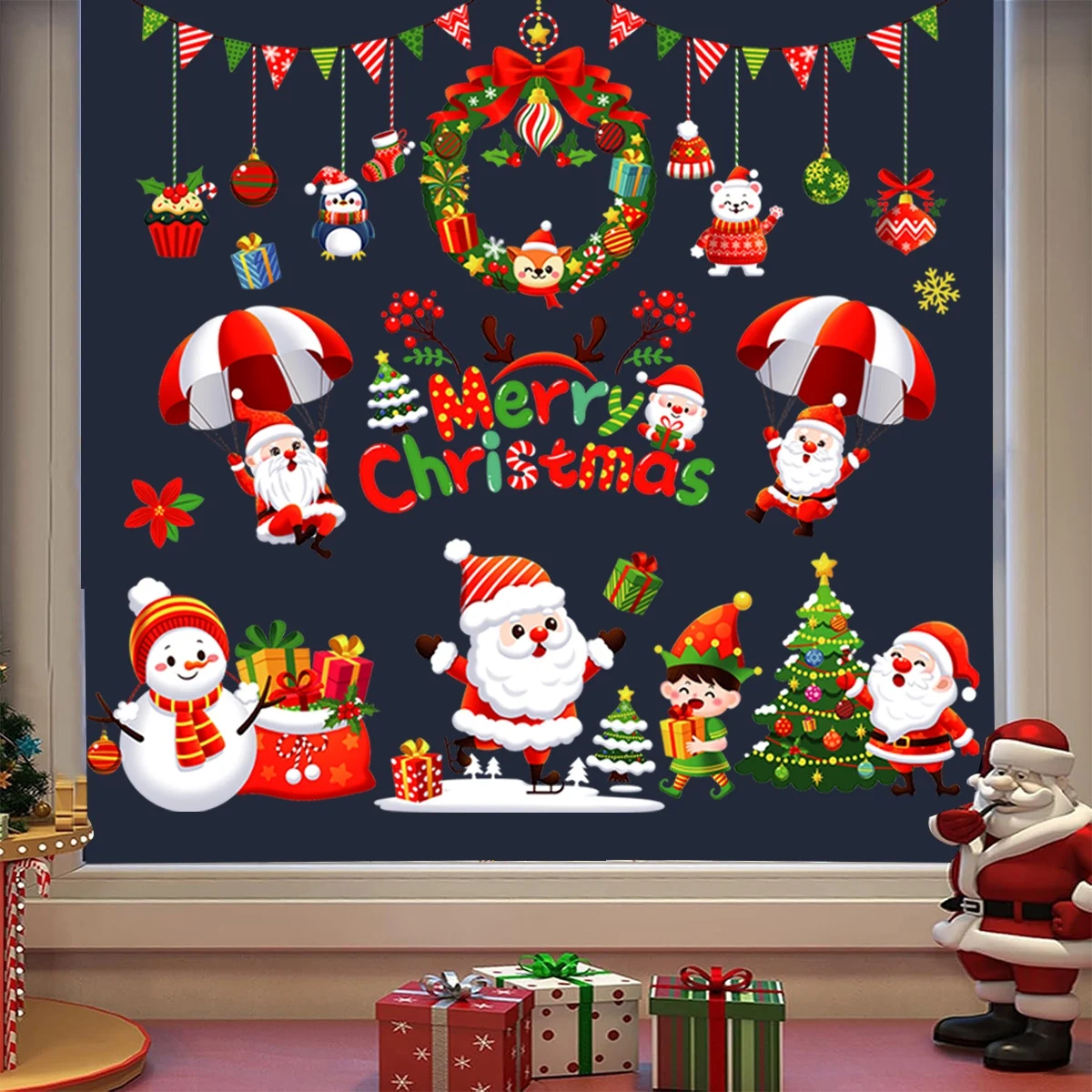 Frohe Weihnachten-Fensteraufkleber, Weihnachtsmann-Designs für Zuhause, 2025, Weihnachtsfeierzubehör, Navidad Noel Natal Gifts, Weihnachtsschmuck