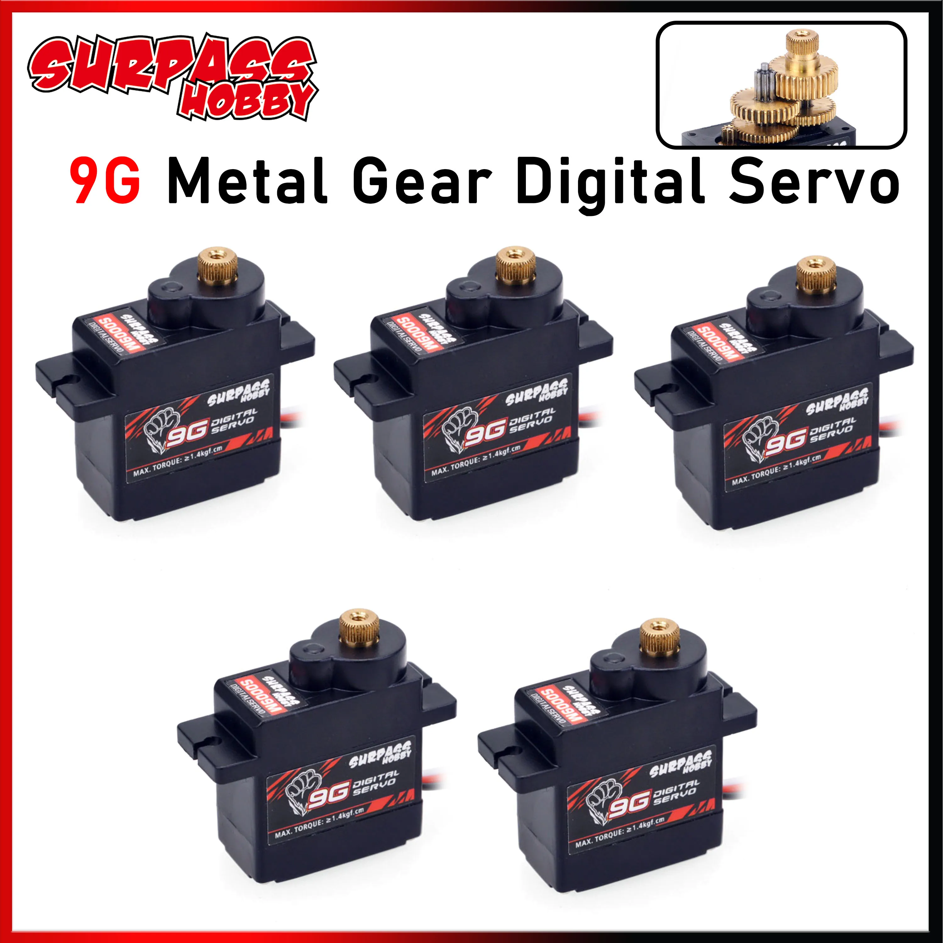 SURPASS HOBBY S0009M 9G Servo Metal Gear 1.4KG Digital 4.8V ~ 6VDC 25T Motor for RC Micro Car Airplane Robot Boat Model Toy Part