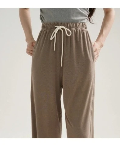 Casual Wide-Leg Drawstring Straight Pants High Waist Draped Long Trousers Women Summer Comfy Relaxed Slimming Streetwear Look