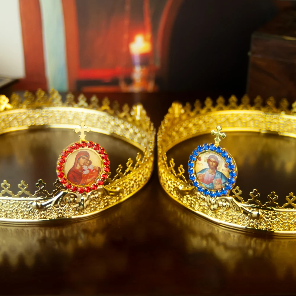 HTISOK 1 Set Ostorthodoxe Krone, größenverstellbare orthodoxe Hochzeitskrone im byzantinischen Stil, vergoldete orthodoxe Krone – Detail 14