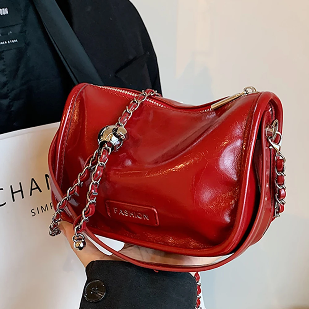 

Модные сумки на одно плечо с цепочками в форме подушки, женские повседневные сумки, универсальная сумка через плечо на молнии для путешествий, сумка-ведро