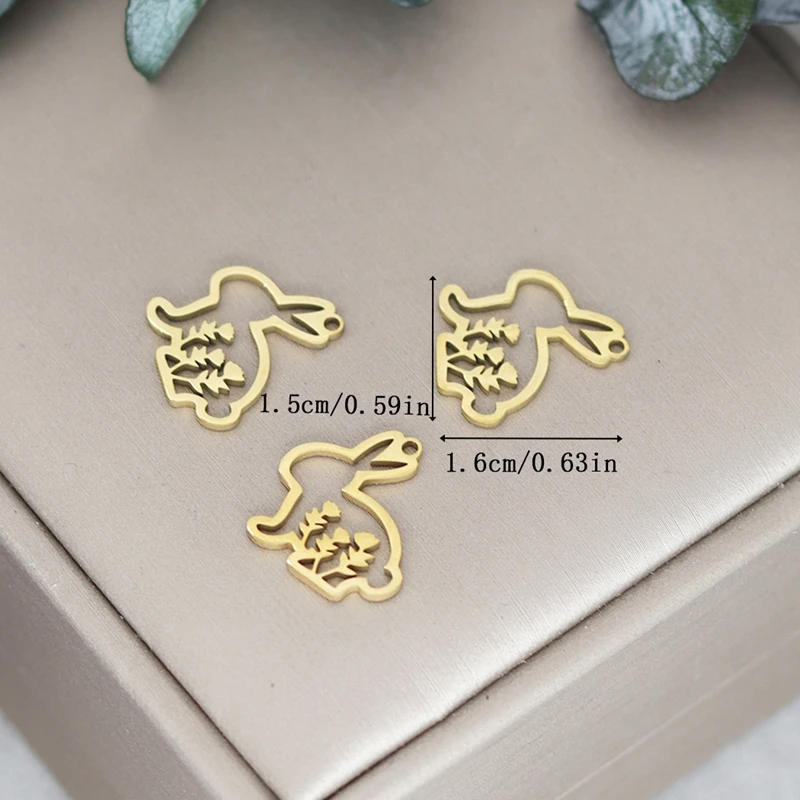 3pcs Flower Rabbit Charm For Jewelry Making Pendant Bracelet Necklace Accessories Diy Supplies Stainless Steel