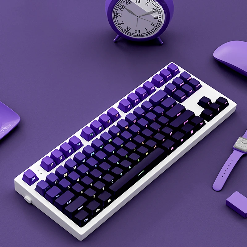 Copritasti PBT a doppio scatto viola sfumato Profilo Cherry Stampa laterale Copritasti retroilluminati RGB 135 tasti per tastiera interruttori Cherry MX