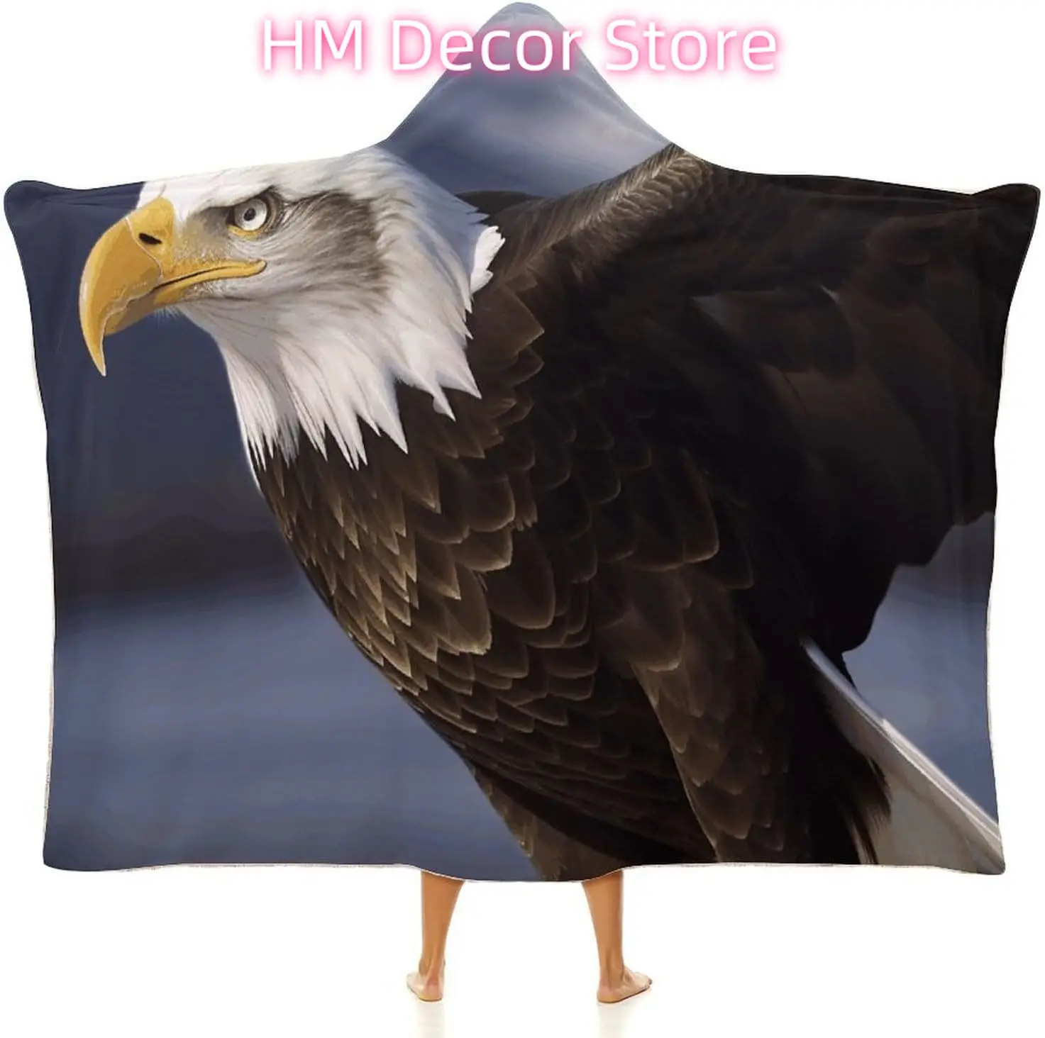 Animals Bald Eagle Wearable Hooded Blanket, Ultra Soft Arctic Velvet Cape Cloak Unisex - Cozy Wearable Blanket
