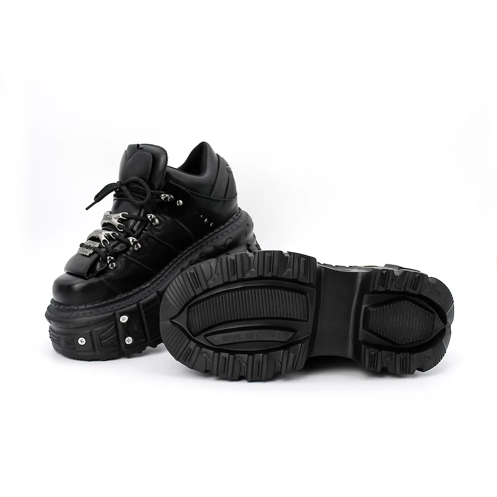 New Punk Style Women Shoes Lace-up Woman Gothic Ankle Rock Boots Metal Decor Fashion Height Increasing Shoes Creepers Female Ca