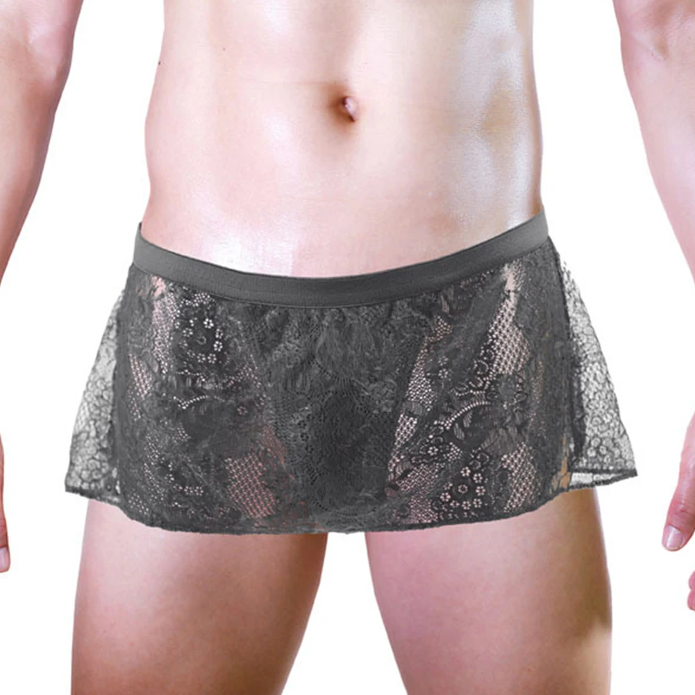 Gay Man See Through Lace Skirts Sissy Penis Pouch Underwear Erotic Lingerie Male Cross-dress Short Skirt Hot Underpants Fashion