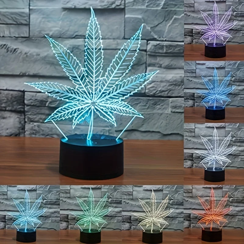 3D Maple Leaf LED Night Light, 7 cores mudando Table Light, lâmpada óptica, ilusão visual, Home Decor Lighting, Festival Gift, erva daninha