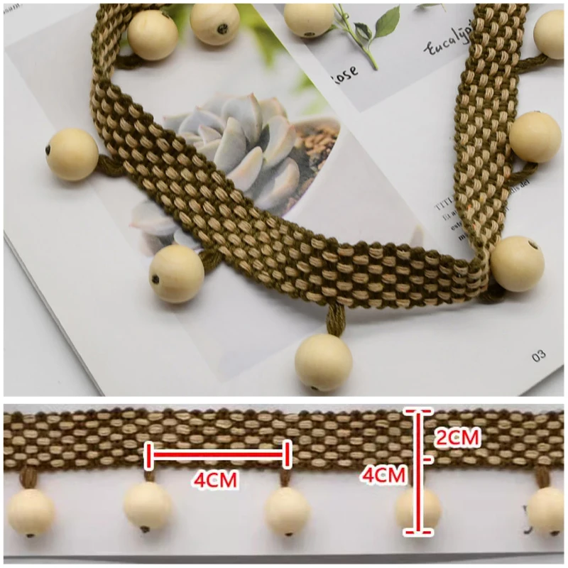 

1M Lace Edge Trim Japanese Style Wood Bead Pendant For Upholstery Chandelier Tablecloth Curtain Sofa Decor Accessory