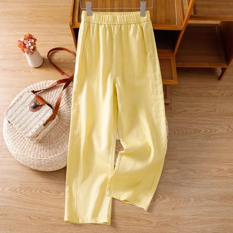 بنطال نسائي صيفي رقيق وفضفاض للتنحيف مريح ومتعدد الاستخدامات من الكتان