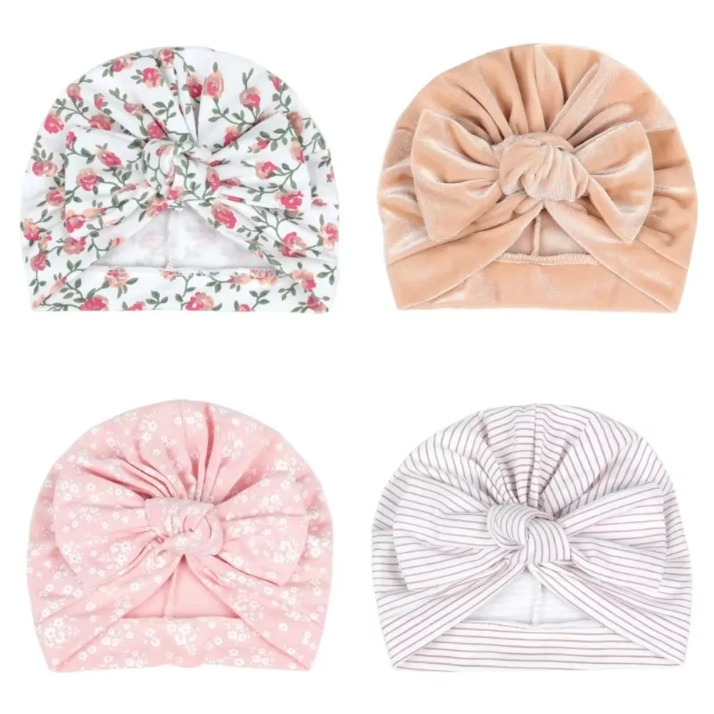 

Cute Cotton Baby Turban Hat Cap Printing 0-6 Months Toddlers Hats Big Bowknot Infant Headwraps