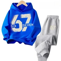 67 Chic Children's Hoodies Set 4-13Y Korean Streetwear Block Tracksuit Fashion Comfortable Kids Sweatshirt 2 Pcs Sets Pant Suit 4