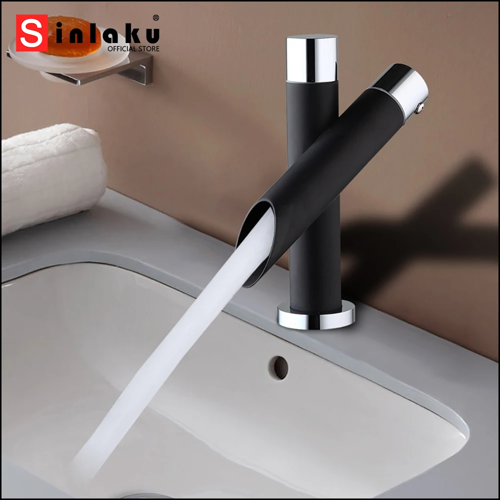 

Смеситель для ванной SINLAKU, роскошный, хромированный + черный, с одной ручкой, для установки на столешницу, для раковины, кран для смесения воды