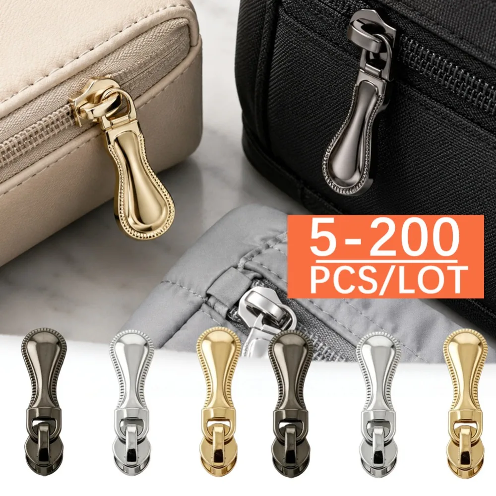 5-200Pcs 3# 5# Nylon Zipper Sliders for Zips Tape Clothes Coat Zippers Pull Head Backpack Zip Repair Kit DIY Gold Silver Black
