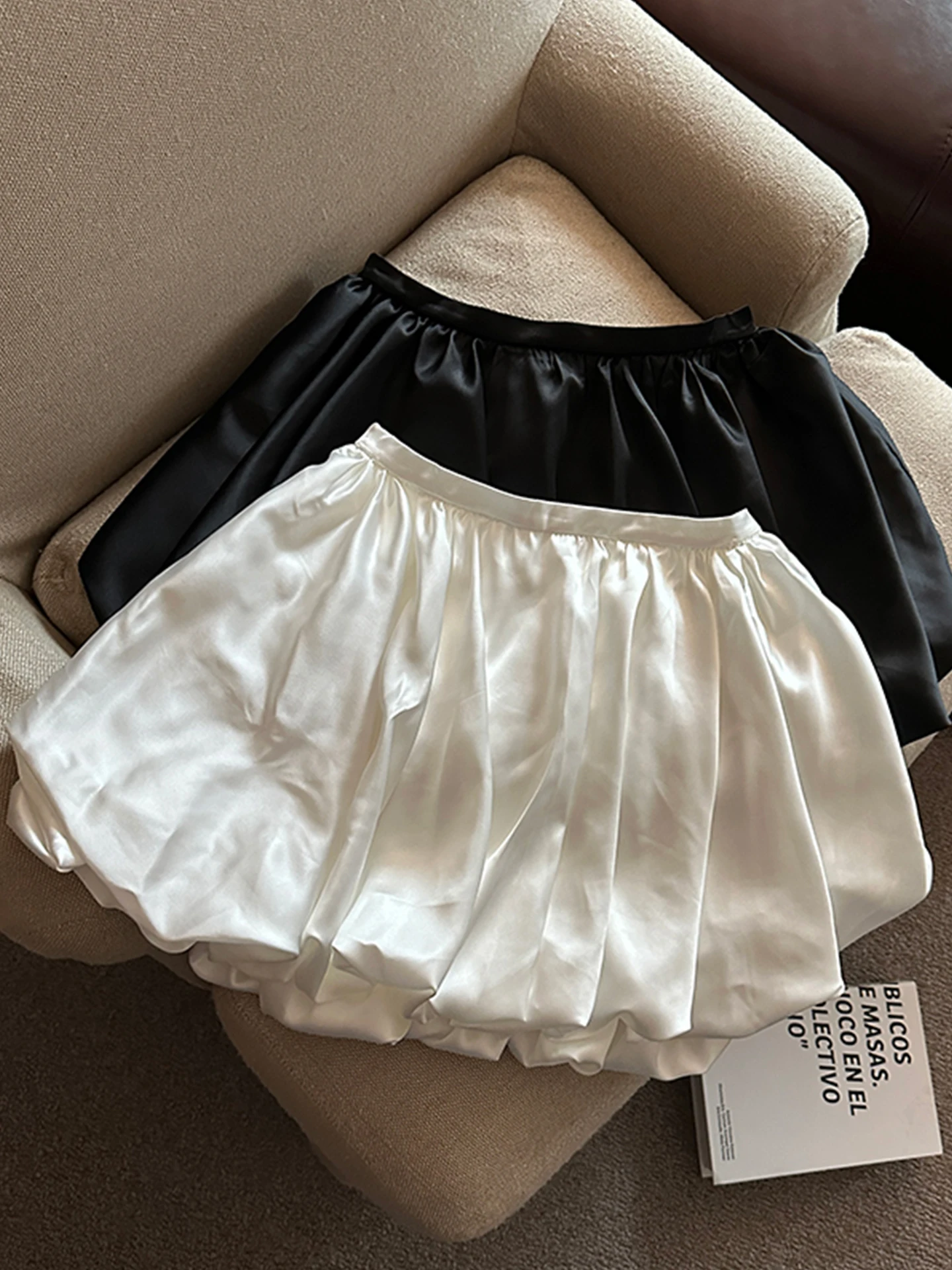 

Emily Clud Recommended Satin Flower Bud f Skirt High Waist A-Line ort Skirt Women's Spring Summer Anti-Light Casual Skirt