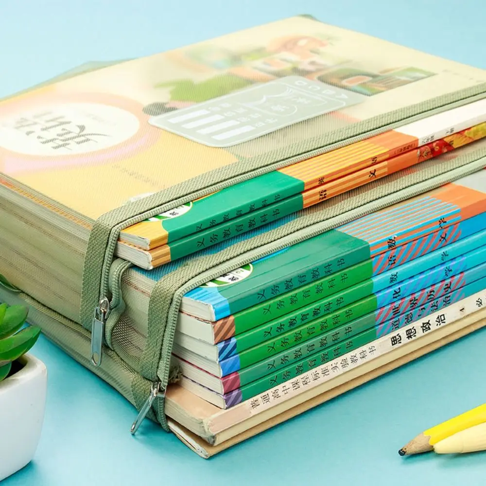 Useful A4 Stationery Storage Bag Large Capacity Double-layer Mesh Zipper Bag Organizer Bag Transparent File Folders