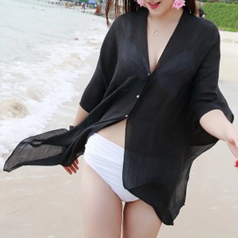 2023 New Pure Color Autumn Women Summer Sexy Beachwear Bikini Beach Dress Bikini Swimwear Cover Up Linen Women Large Size Scarf