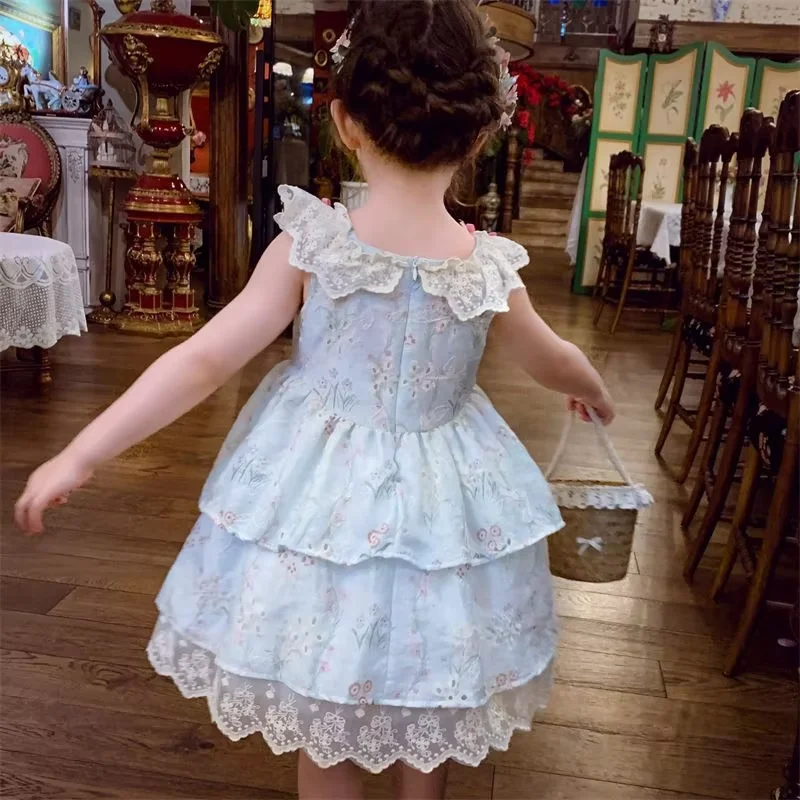 Baby Girls' Lolita Dress Summer 2026 New Collection Children's Sweet Floral Single Layer Thin Princess Dress