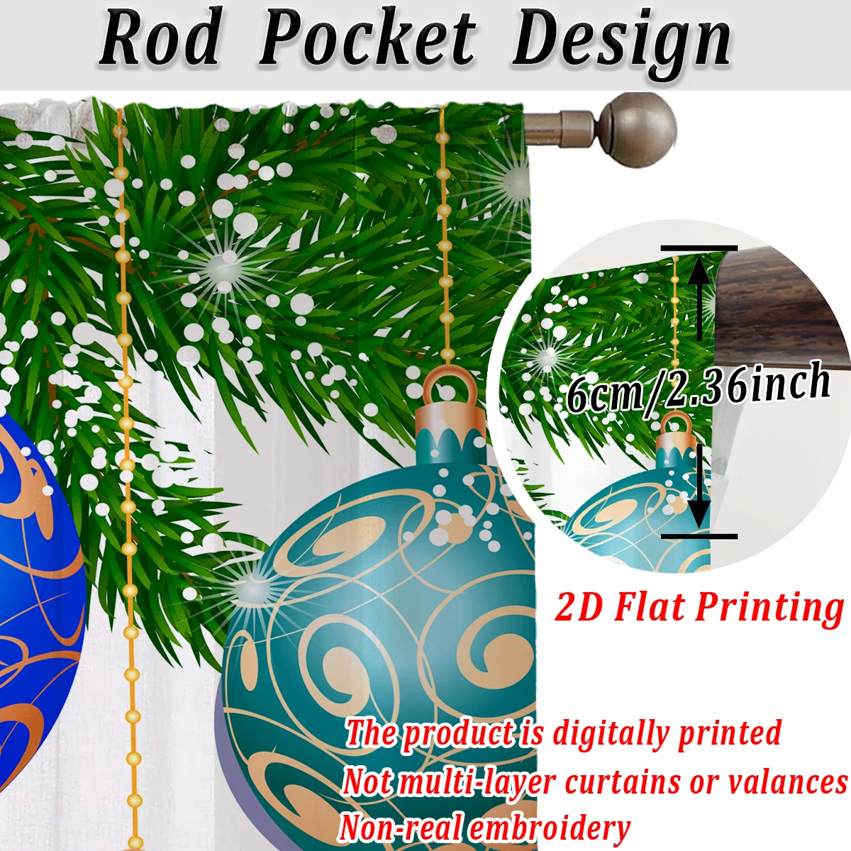 ستارة شفافة مطبوعة مسطحة لعيد الميلاد مع زخرفة رجل الثلج على شكل كرة عيد الميلاد لغرفة المعيشة وغرفة النوم وحفلات العطلات