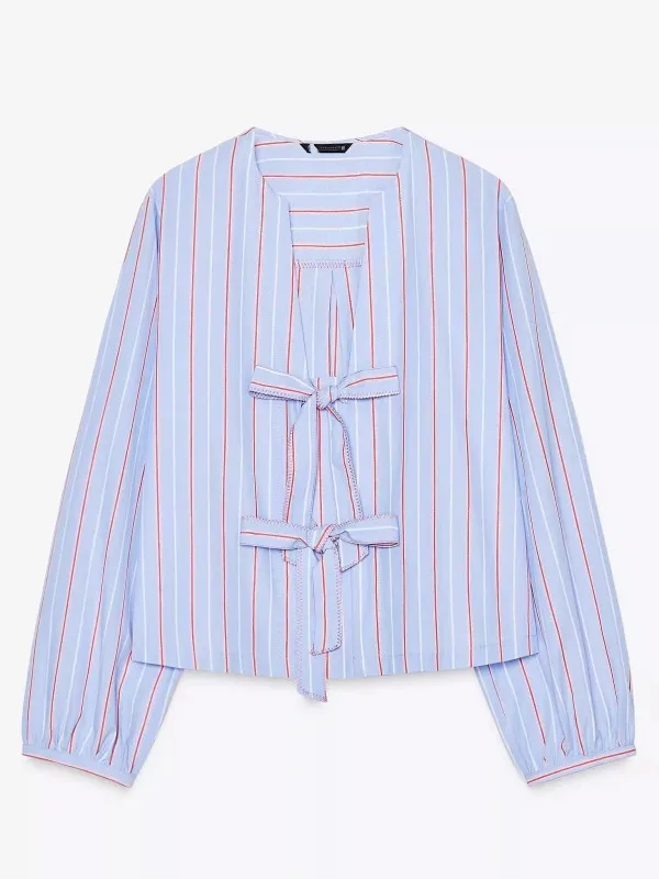 Dulce nudo decorado a rayas antung redondo Ne irt Primavera Verano Nueva llegada Mujer Faion Casual Loose Fit C...