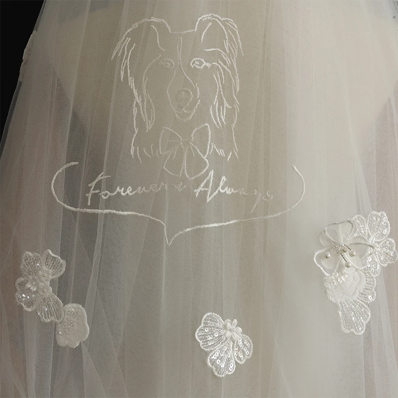 Bridal wedding veil embroidery text / animal motifs / vows / date / city motifs / character motifs