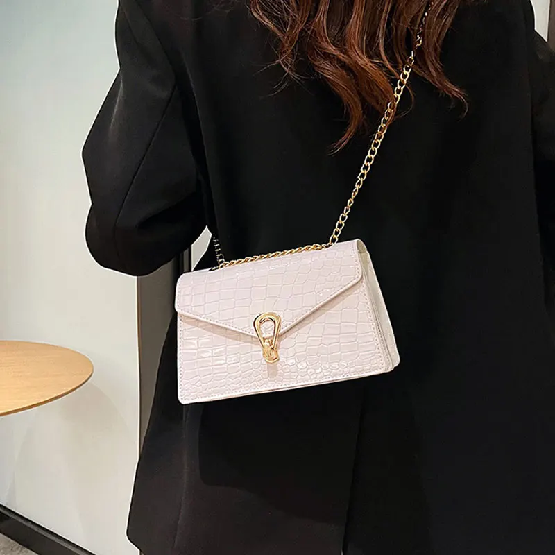 1 PC Crocodile Leather Shoulder Chain Bag Spring Summer Lock Crossbody Bag Fashion Trend Shoulder Bag