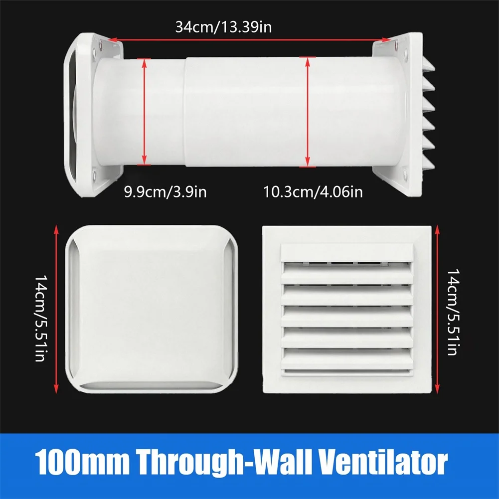 Square Wall Ventilator 100mm ABS Plastic Adjustable for Wall Thickness Two Way Air Exchange Rainproof Slanted Louvers