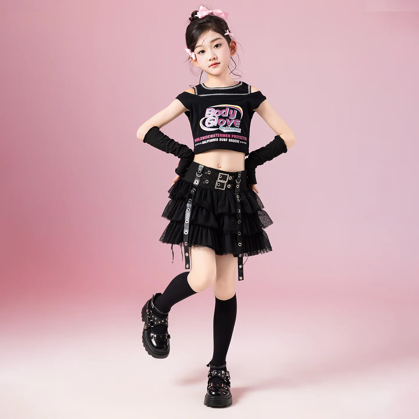 New Kids Stage Performance Kpop Outfit Meisjes Jazzdans Kostuum Kinderen Ballroom Dans Kleding Street Dance Suits XS9775