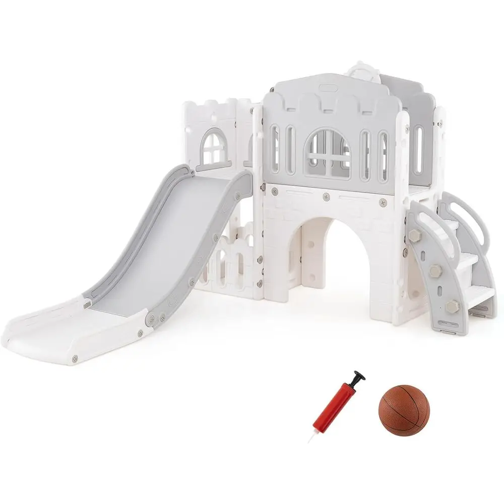 

Универсальный игровой центр для малышей 9 в 1 с горкой, альпинистом, баскетболом, телескопом и хранилищем для детей от 1 до возраста.