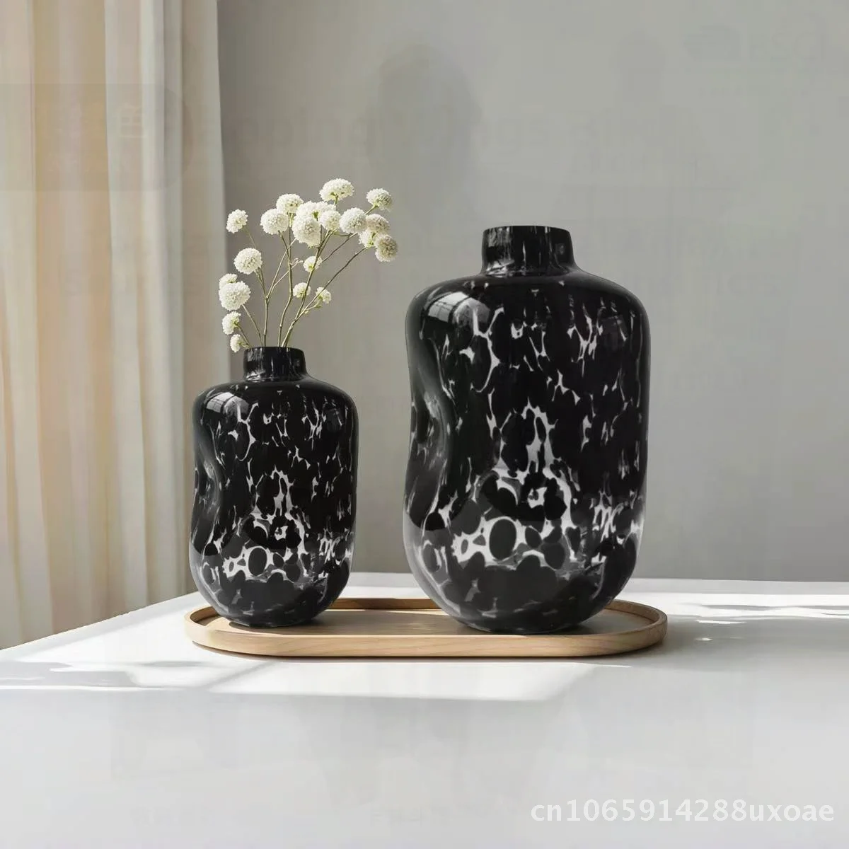 Transparent Black Leopard Print Polka Dot Glass Vase Large Size Small Size Handmade Decorative Flower Arrangement for Dining