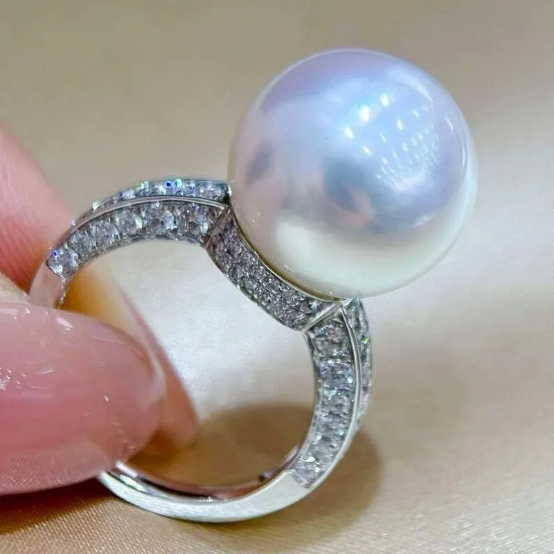 Luxurious Silver Plated Inlaid Synthetic Pearl Ring Women's Gorgeous Temperament Ring Wedding Engagement Promise Jewelry