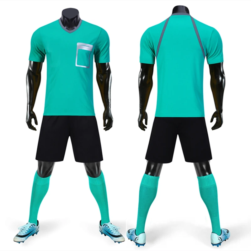 Professional Referee Soccer Jersey Set Youth Adult Umpire Football Uniform Short Sleeve V-Neck Judge Shirt Double Pockets Shorts