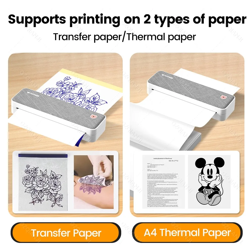 Peripage A40 Thermal Printer Wireless Tattoo Transfer Bluetooth USB Mobile Machine Text PDF Document Printing Maker with Paper