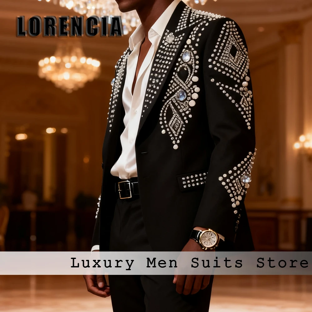 

Luxury Diamond Male Suits 2 Pieces Double Breasted Tuxedos Wedding Party Outfit 2025 Customized Blazer Pants costume homme luxe
