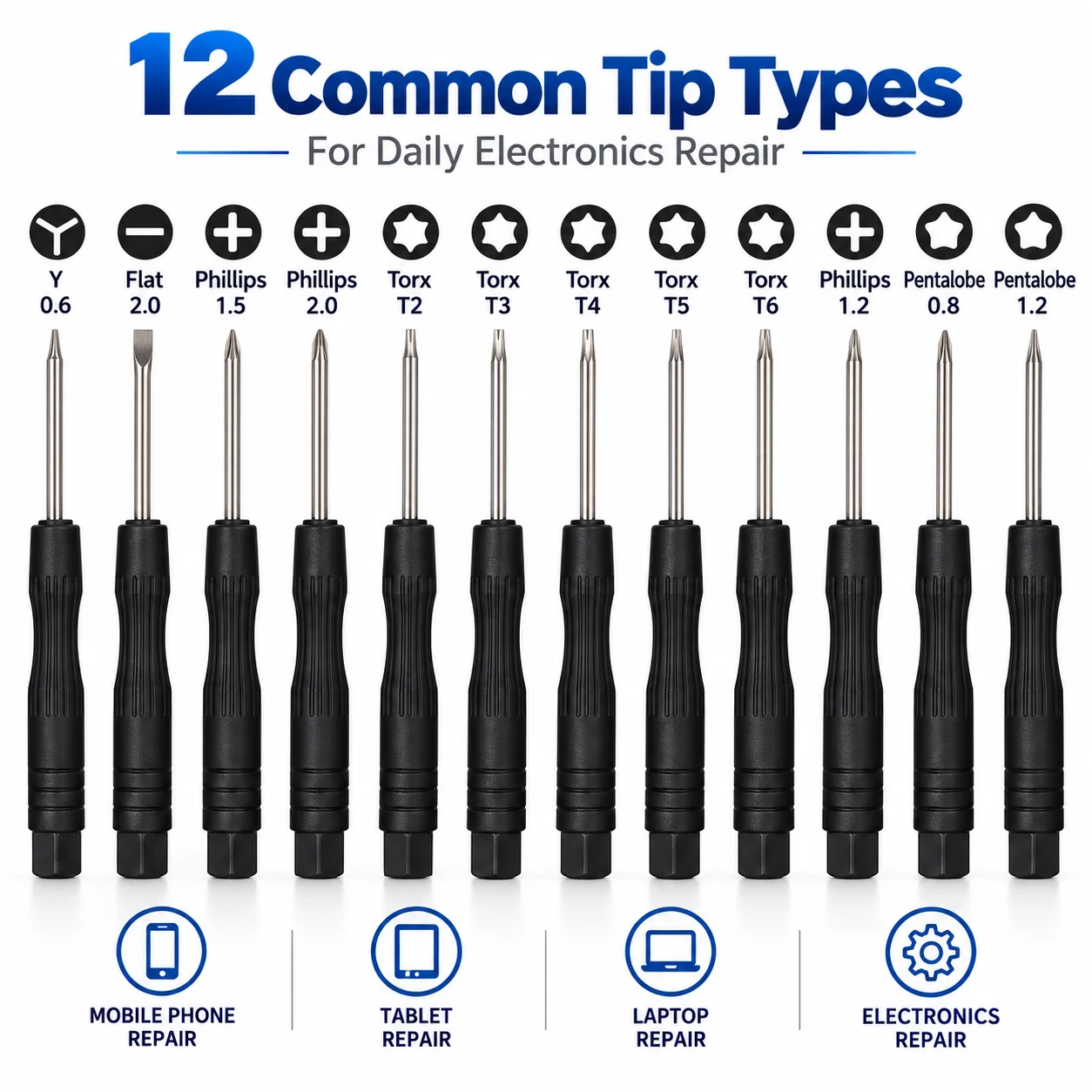 SATZOZZ 12-teiliges Präzisions-Schraubendreher-Set für Handy- und Tablet-Reparaturen, magnetisches Mini-Torx-Phillips-Pentalobe-Y-Werkzeugset – Detail 2