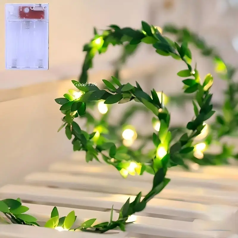 Eucalyptus Leaf Vine Fairy Lights, Greenery Garland LED String Lights, Bendable Boho Indoor Bookshelf Wall Aesthetic Decor