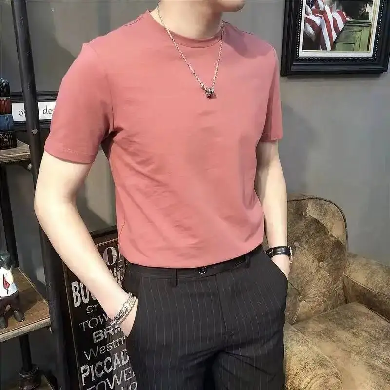 

Short-Sleeved T-Shirt Men's Summer Pure Black Combed Cotton Versatile Simple Slim Fit Trendy Brand Ins Solid Color Base Shirt